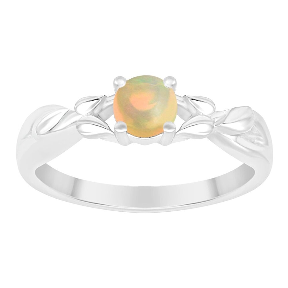 5MM Round Nature Inspired Opal 925 Sterling Silver Solitaire Crossover Ring